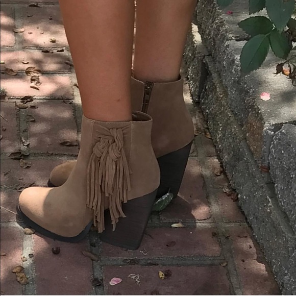 Urban Outfitters Shoes - Leather Knotted Fringe Block Heel Ankle Booties